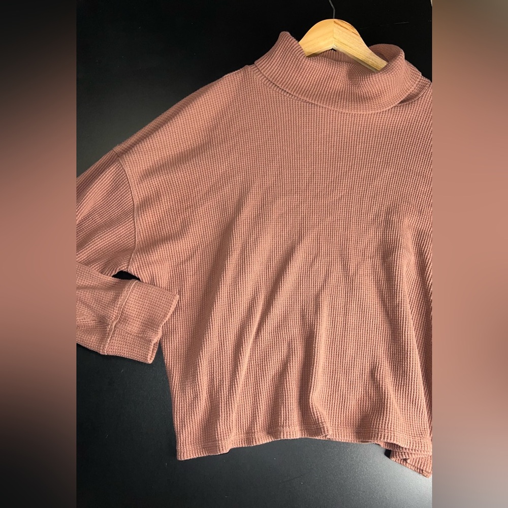 Abercrombie & Fitch Soft AF Cropped Waffle Knit Mock Neck Sweater Mauve XL GUC